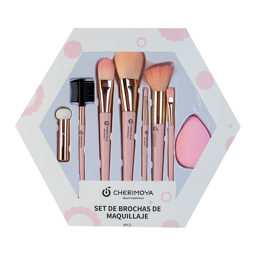 SET DE BROCHAS ROSADAS CHERIMOYA X8PZAS