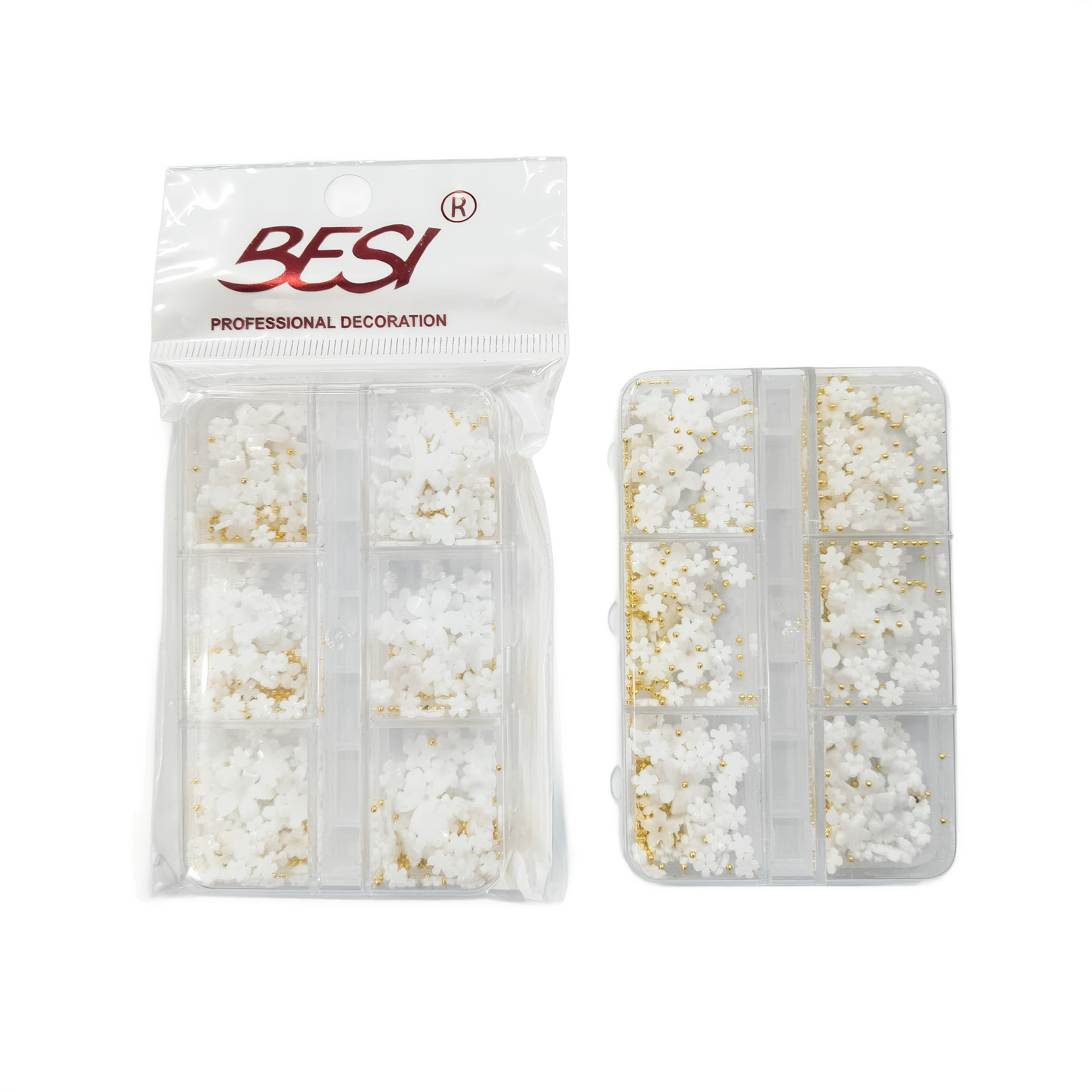 ADORNO DE UÑAS BESI FLORES BLANCAS X6PZAS