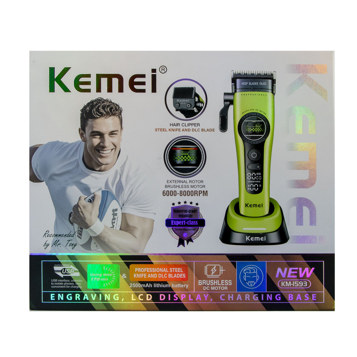 MAQUINA CLIPPER KEMEI VERDE KM-1593+BASE DE CARGA