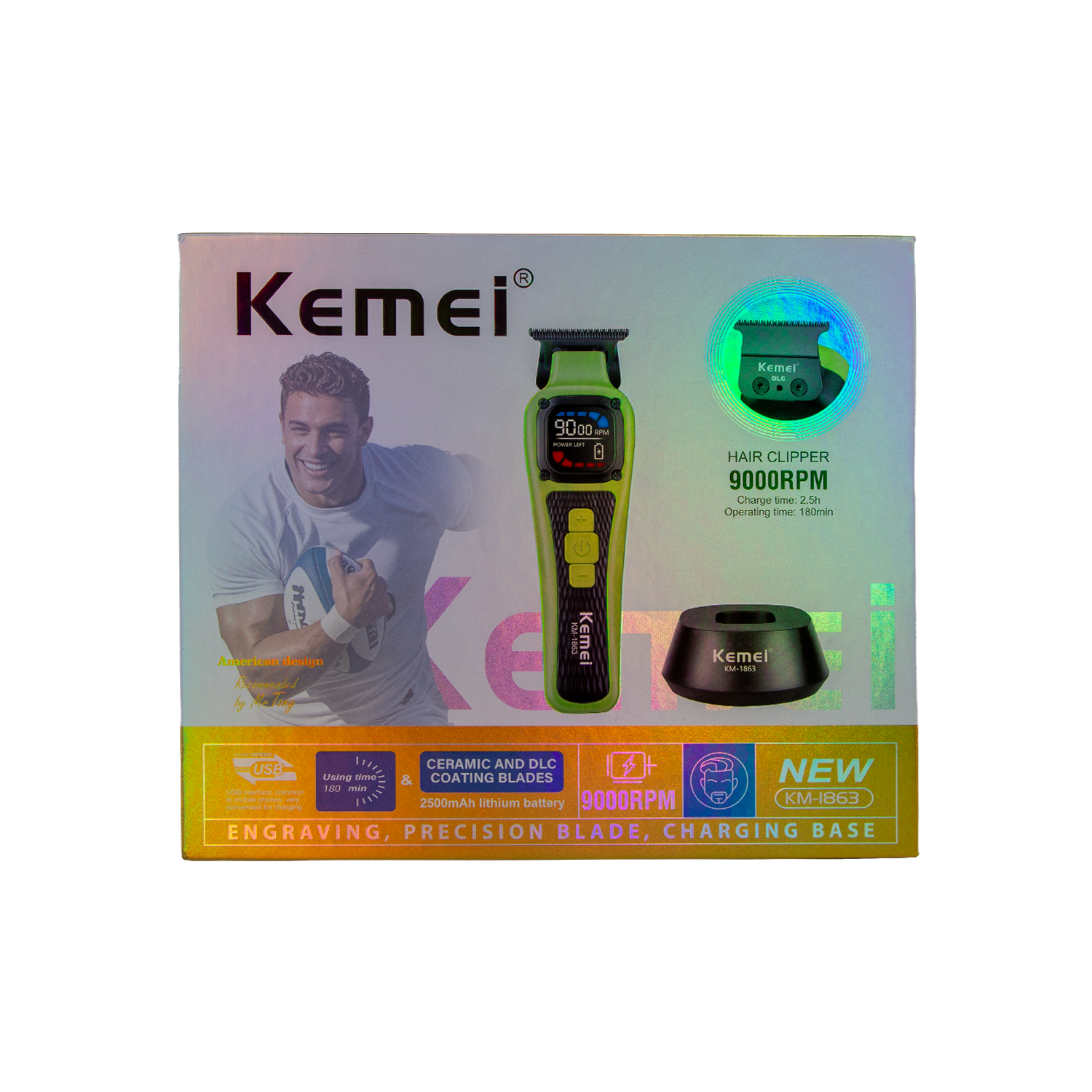 MAQUINA TRIMMER KEMEI VERDE KM-1863+BASE DE CARGA