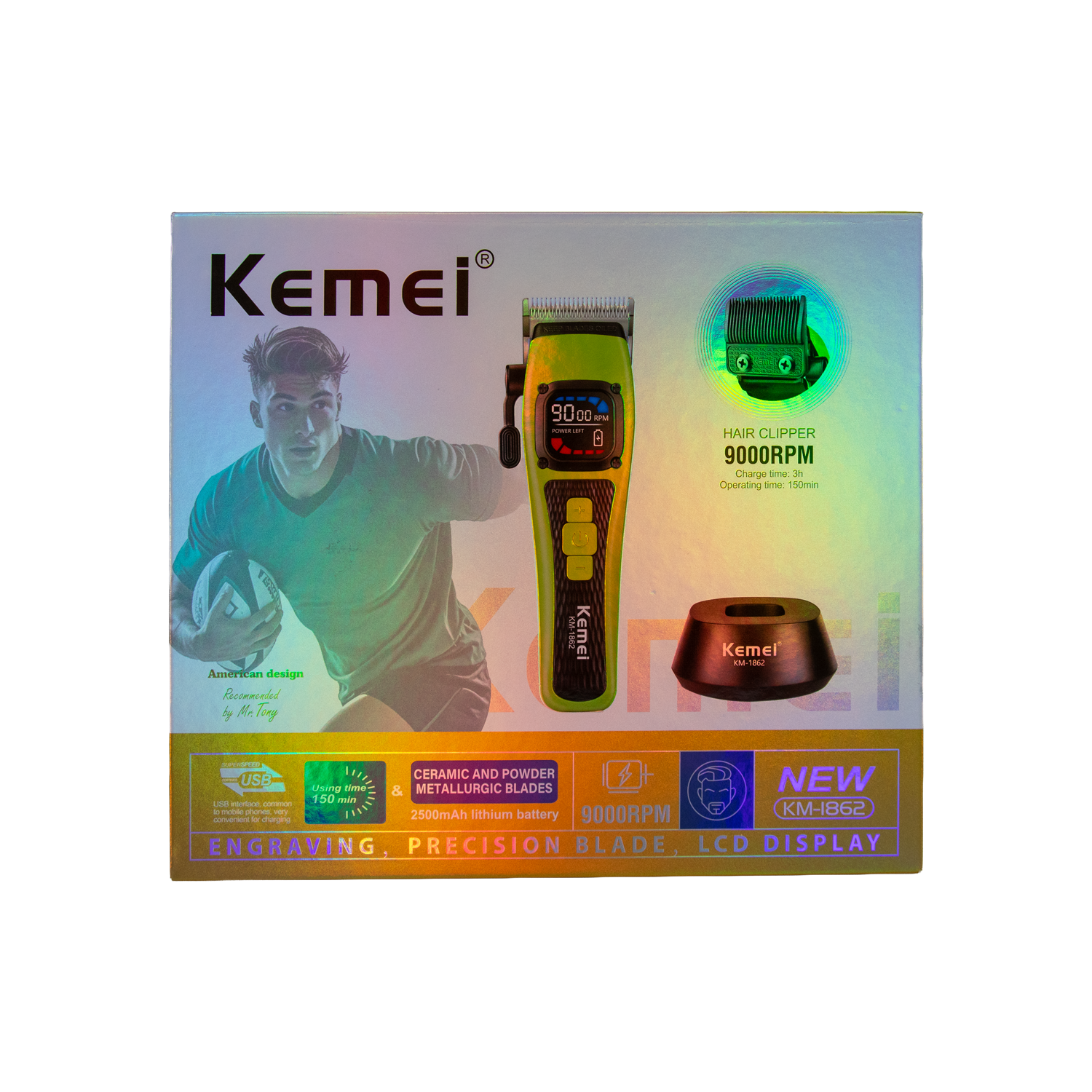 MAQUINA CLIPPER KEMEI VERDE KM-1862+BASE DE CARGA