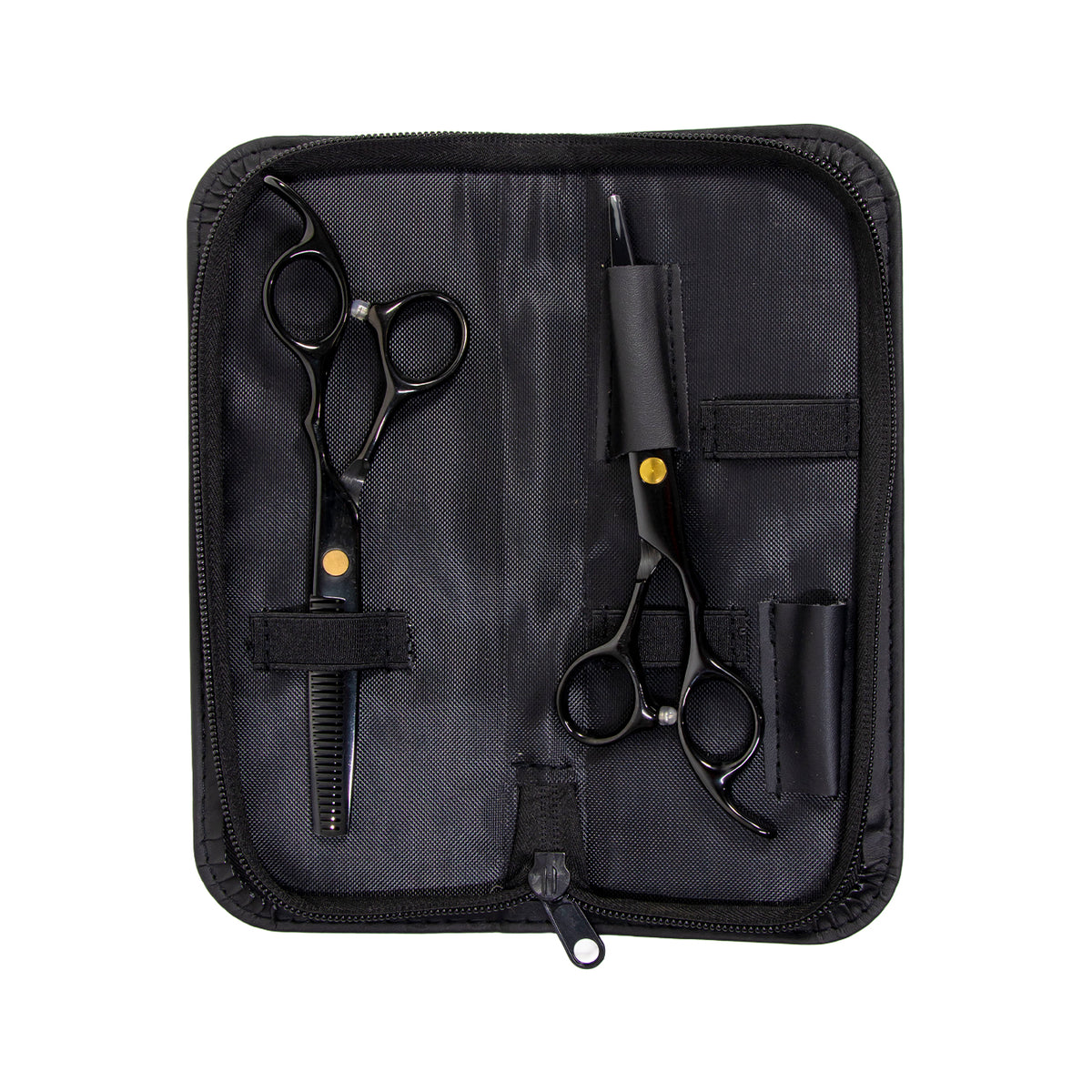 ESTUCHE DE TIJERAS NEGRAS FILO DULCE+PULIDORA